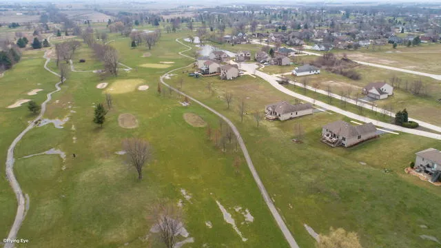 an aerial view of residential houses with outdoor space