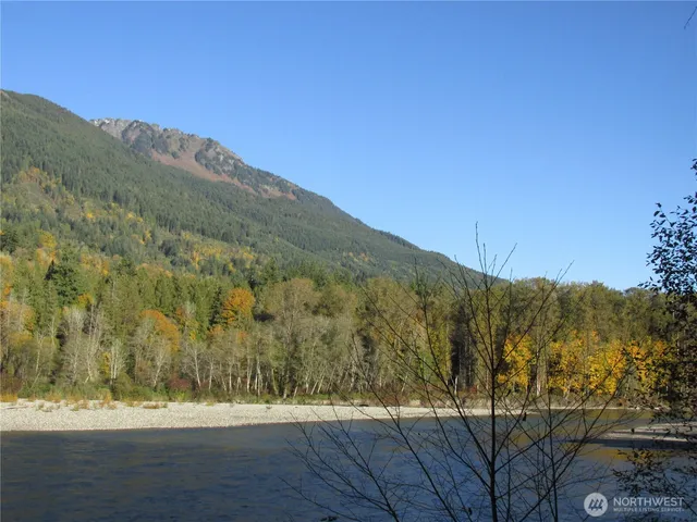 a view of a yard with mountain view