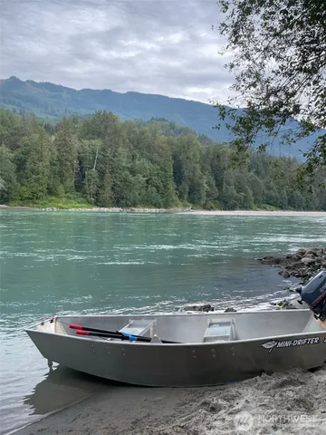 a view of a lake with a mountain in the background