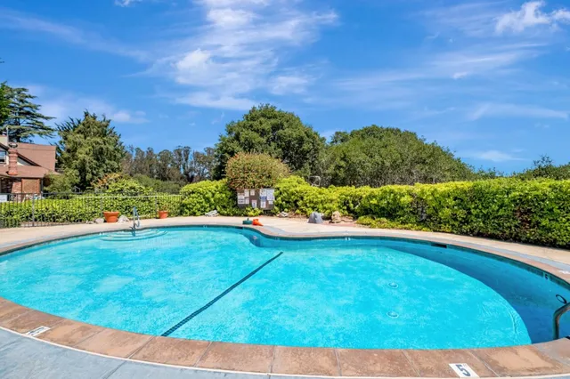 a view of a swimming pool with a yard