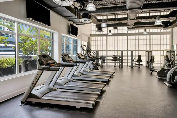 a view of a room with gym equipment