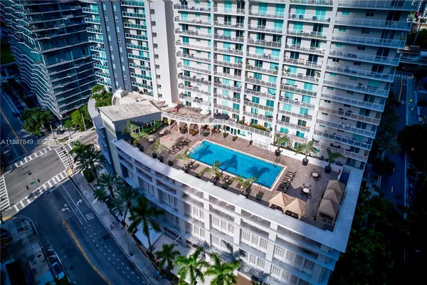 a city view with tall buildings