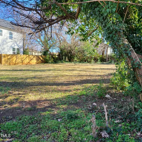 a view of a yard with large trees