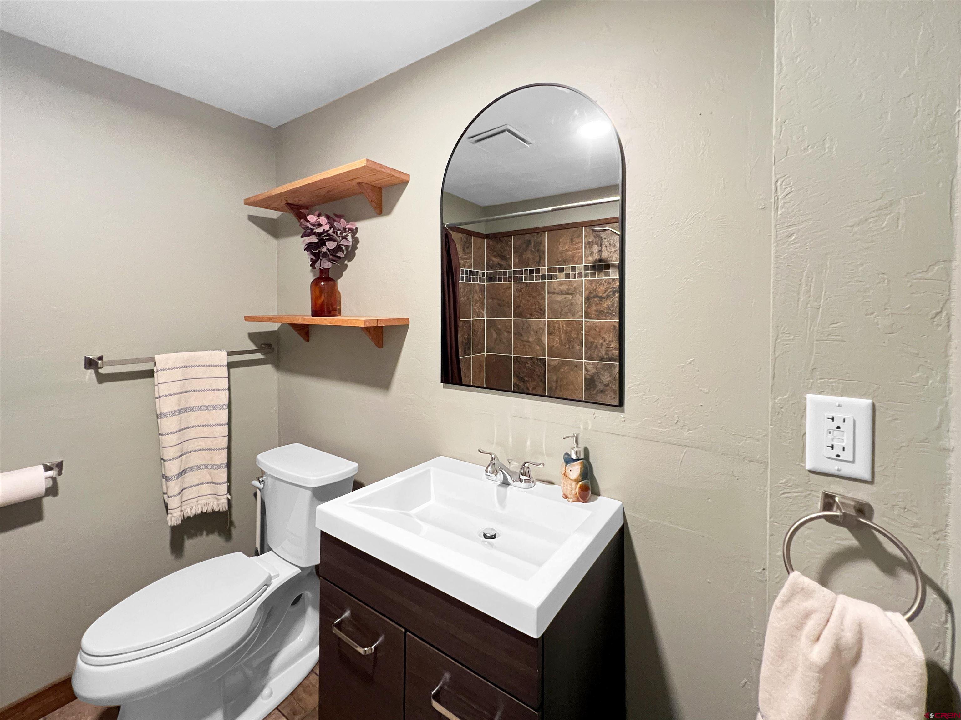 1002 East Carpenter Street Cortez, CO 81321 - Photo 24 of 42 a bathroom with a toilet a sink and mirror