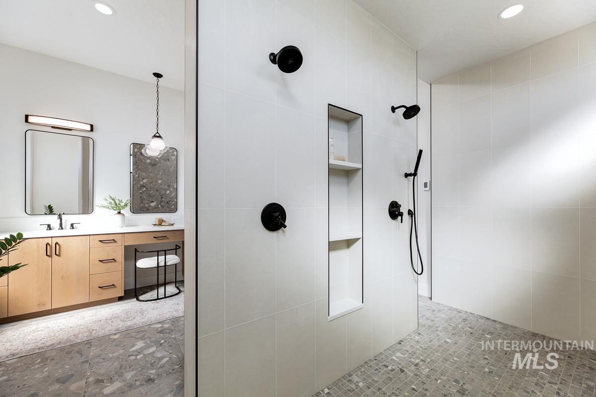 525 Founder Avenue Middleton, ID 83644 - Photo 26 of 50 Full bath with double vanity, recessed lighting, and walk in shower