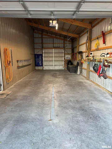 a view of a garage with storage