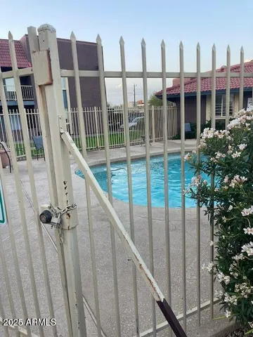 a view of a balcony with wooden floor