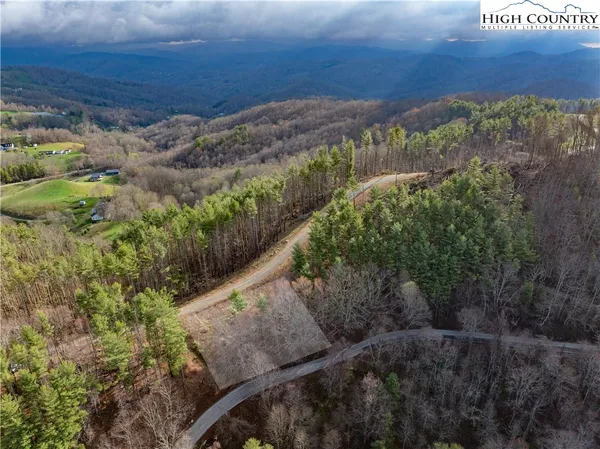 a view of a lush green field with mountains in the background
