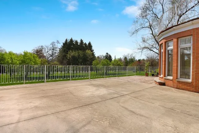 a view of a big yard with a large trees