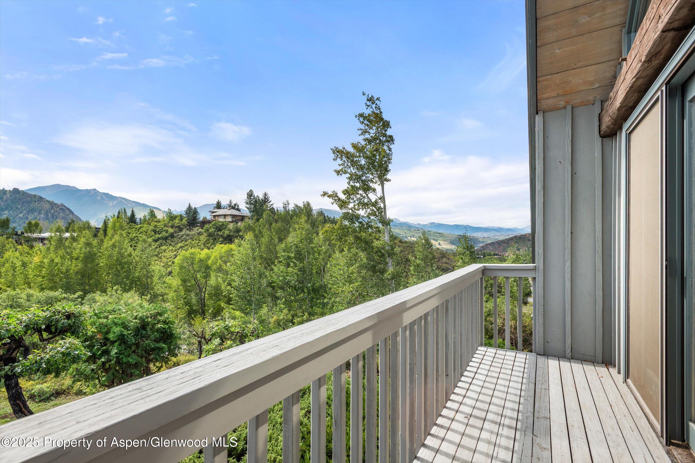 927 Red Mountain Road Aspen, CO 81612 - Photo 28 of 37 a view of a balcony with wooden fence and floor