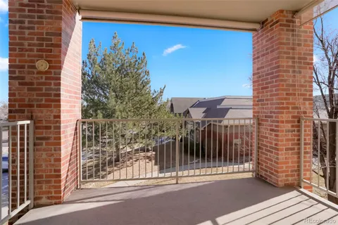 a view of a building from a balcony