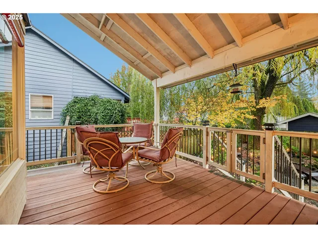 a view of a patio on the deck