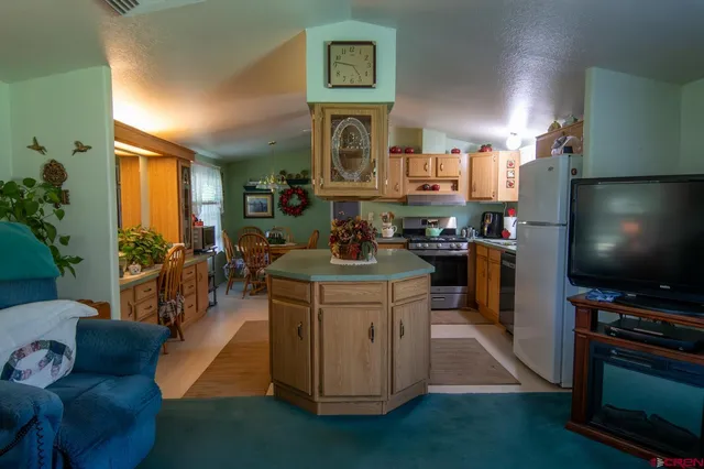 a living room with fireplace furniture and a flat screen tv
