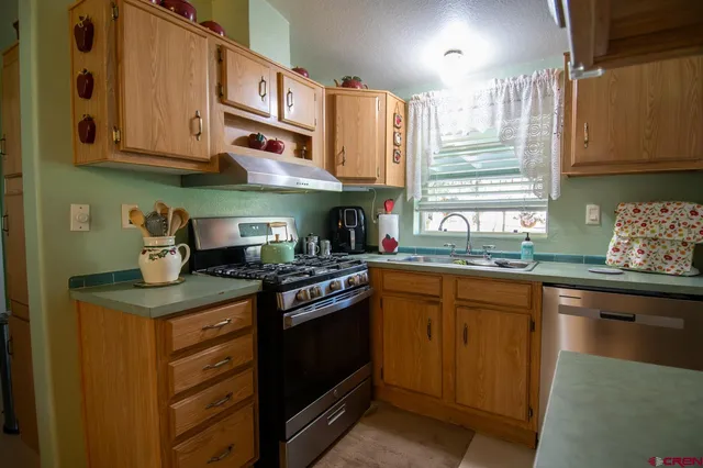 a kitchen with stainless steel appliances granite countertop a stove and a sink