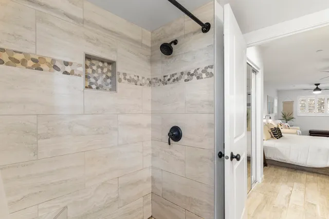 a bathroom with a shower