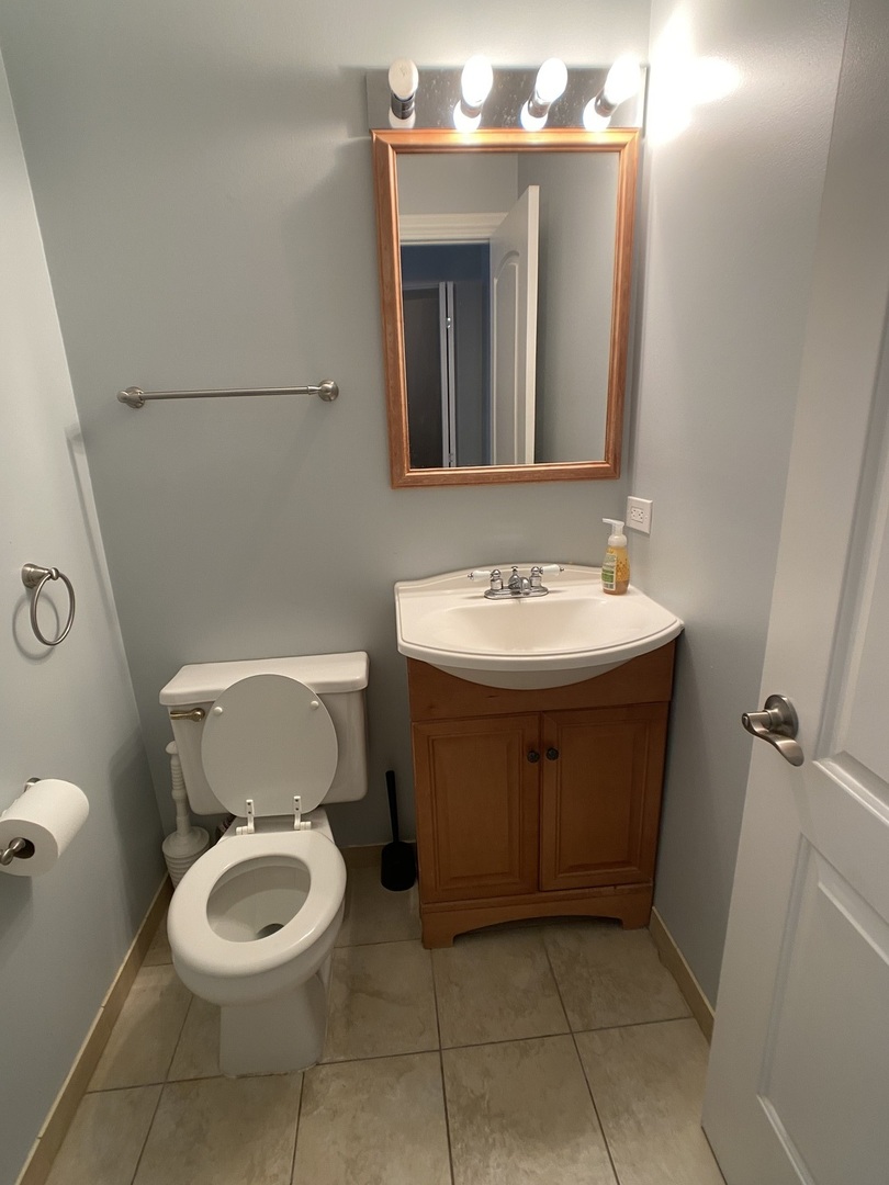 2949 South Halsted Street, Unit B Chicago, IL 60608 - Photo 6 of 22 a bathroom with a toilet sink and mirror