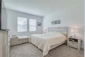 a bedroom with a bed and a couch