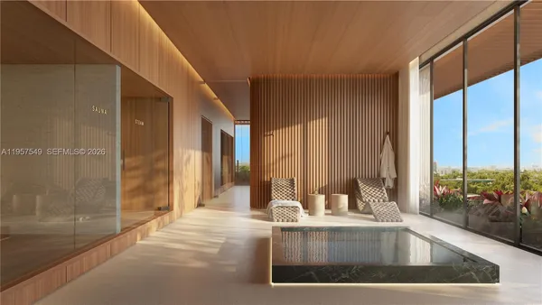 a view of a living room and bathroom