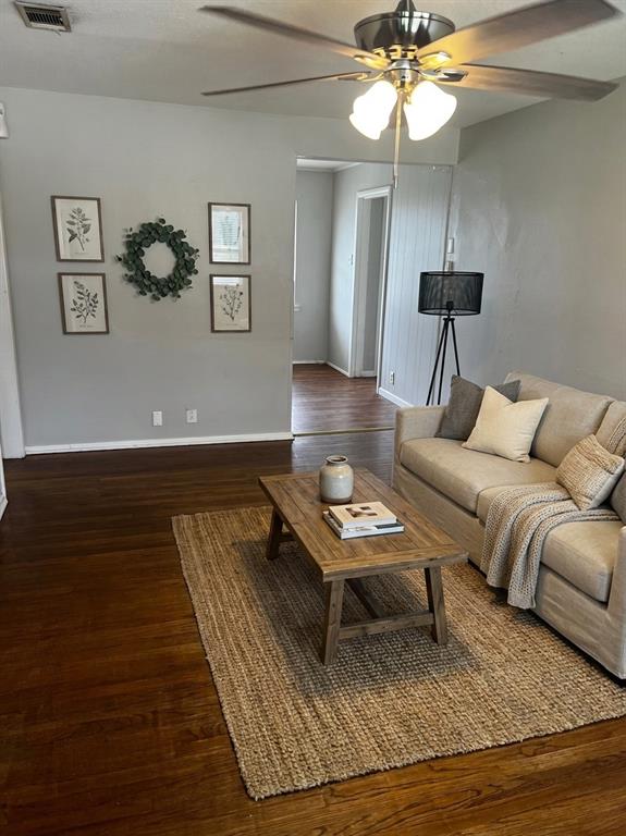 1910 Mercedes Road Denton, TX 76205 - Photo 4 of 5 Living area with a ceiling fan and dark wood-style flooring