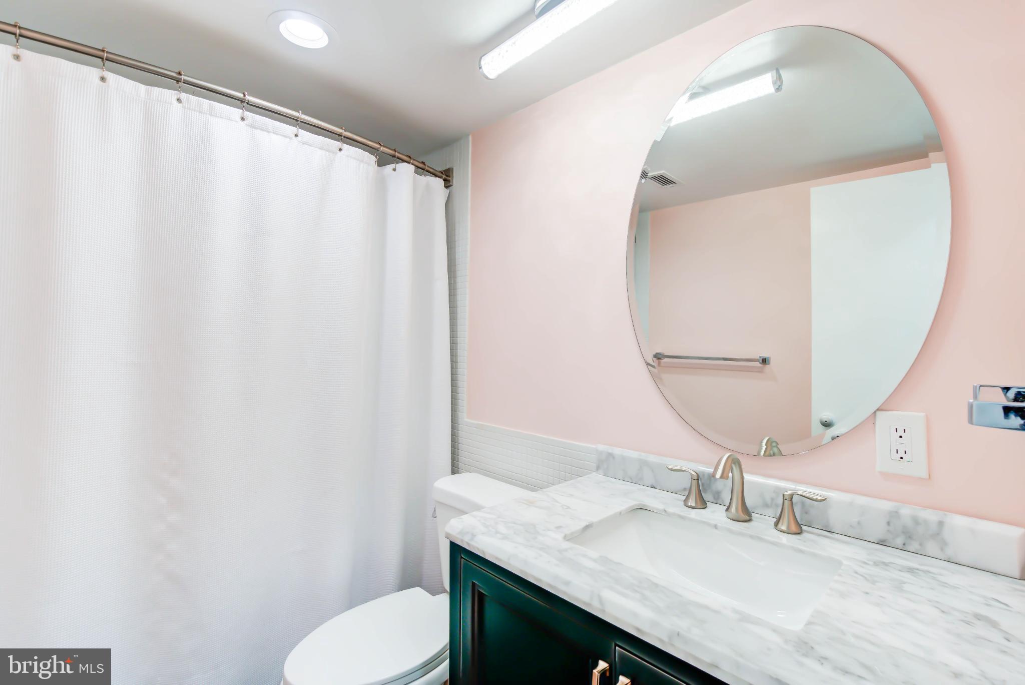 490 M Street Southwest, Unit W800 Washington, DC 20024 - Photo 11 of 21 a bathroom with a granite countertop sink and a mirror
