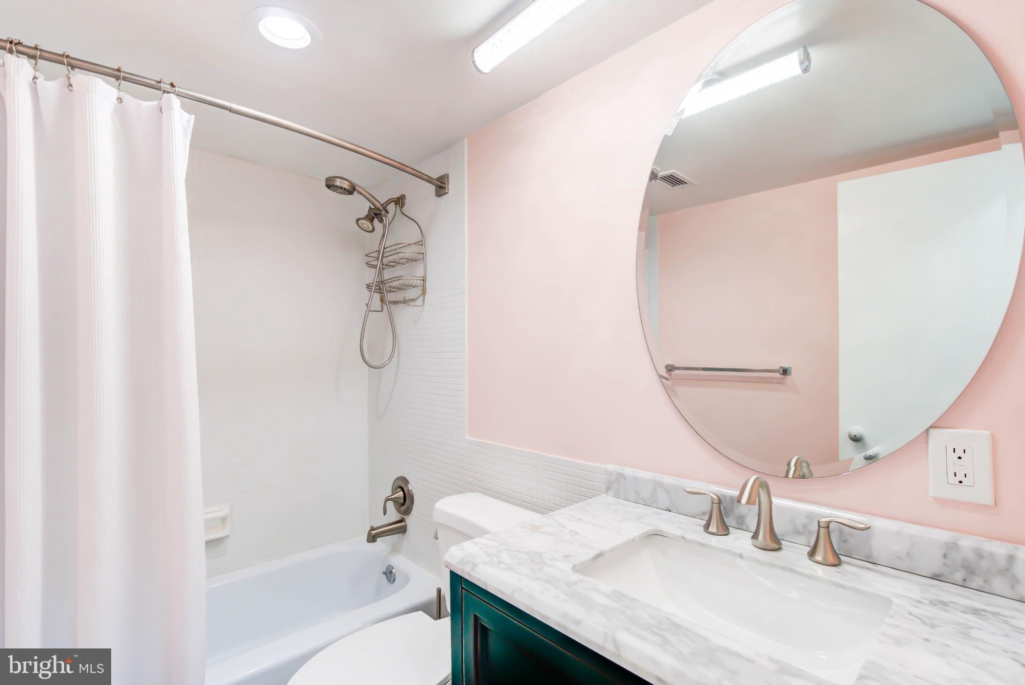 490 M Street Southwest, Unit W800 Washington, DC 20024 - Photo 12 of 21 a bathroom with a granite countertop sink and a mirror