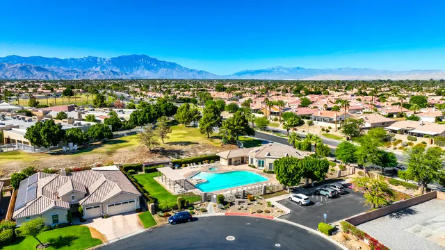 a view of a city with swimming pool