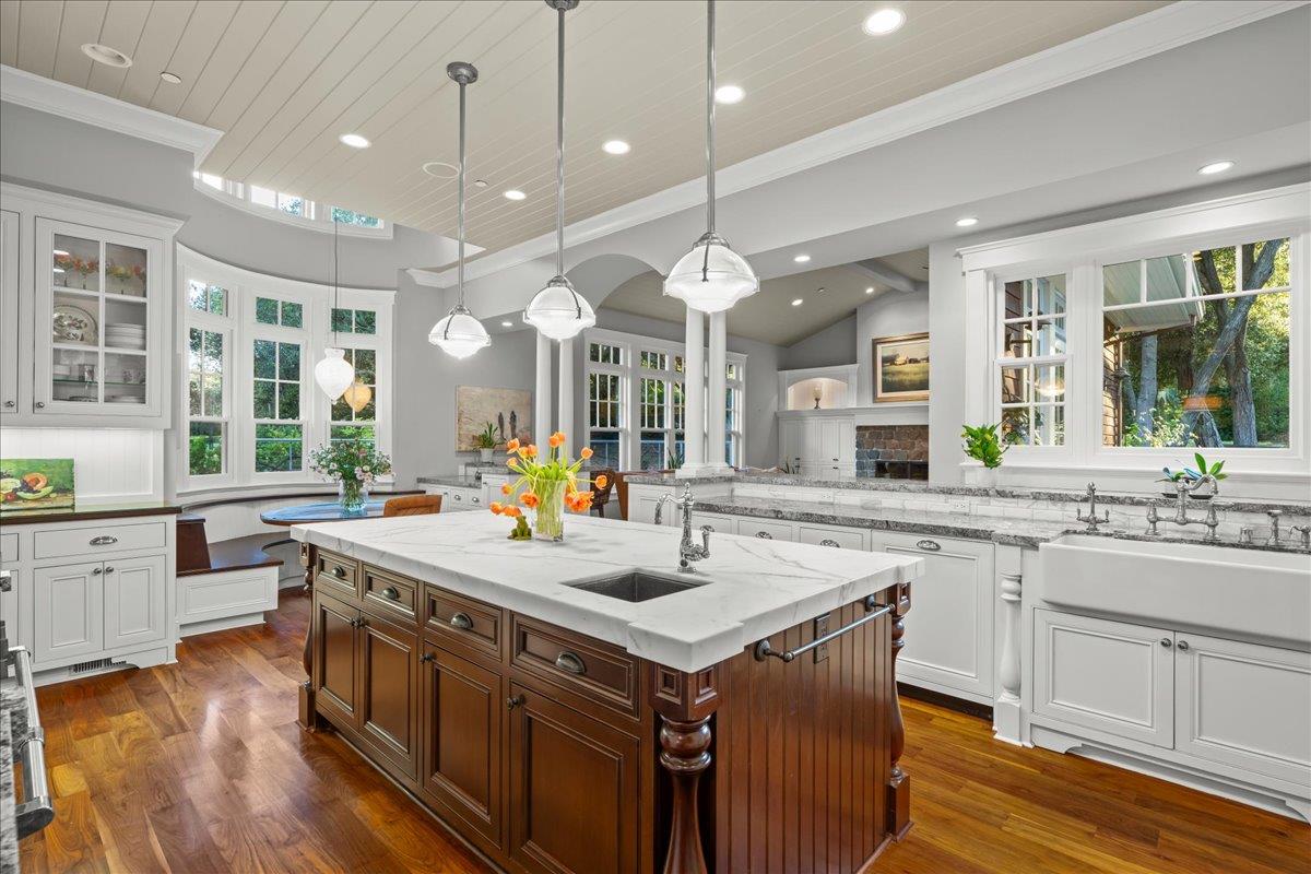 3510 Alpine Road Portola Valley, CA 94028 - Photo 16 of 77 a kitchen with stainless steel appliances granite countertop a stove and a sink