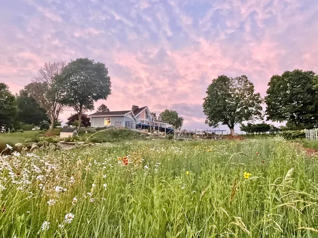 a swimming pool with trees in the background