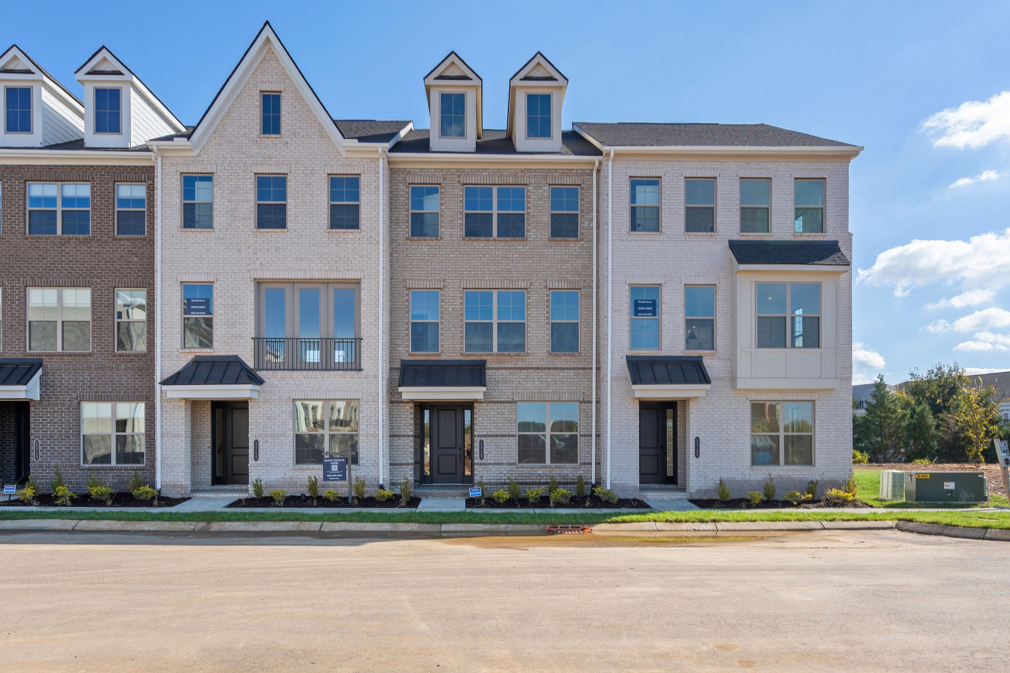 a front view of a multi story building