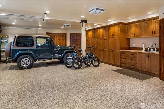 a view of a garage with furniture