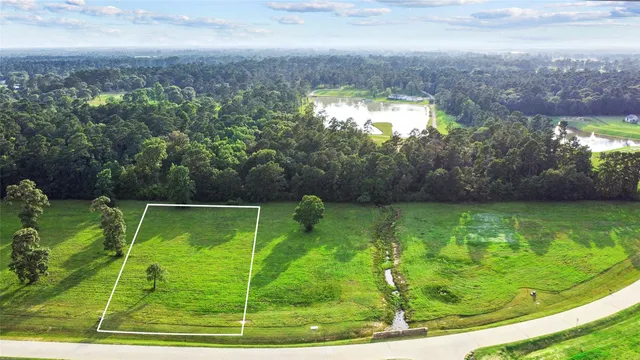 a view of a golf ground with large trees