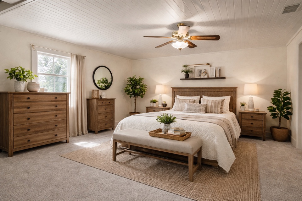 435 Spangenberg Road Blanco, TX 78606 - Photo 15 of 38 a bedroom with a bed and a chandelier