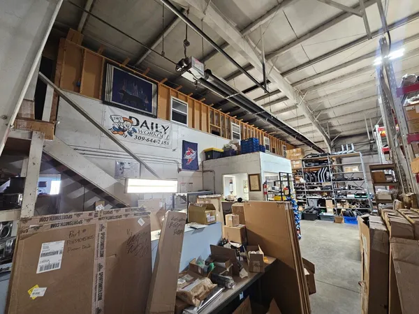 a view of a storage room with racks
