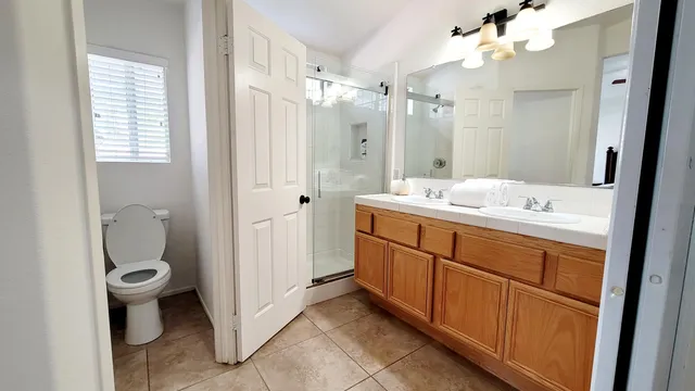a bathroom with a sink a toilet and a mirror