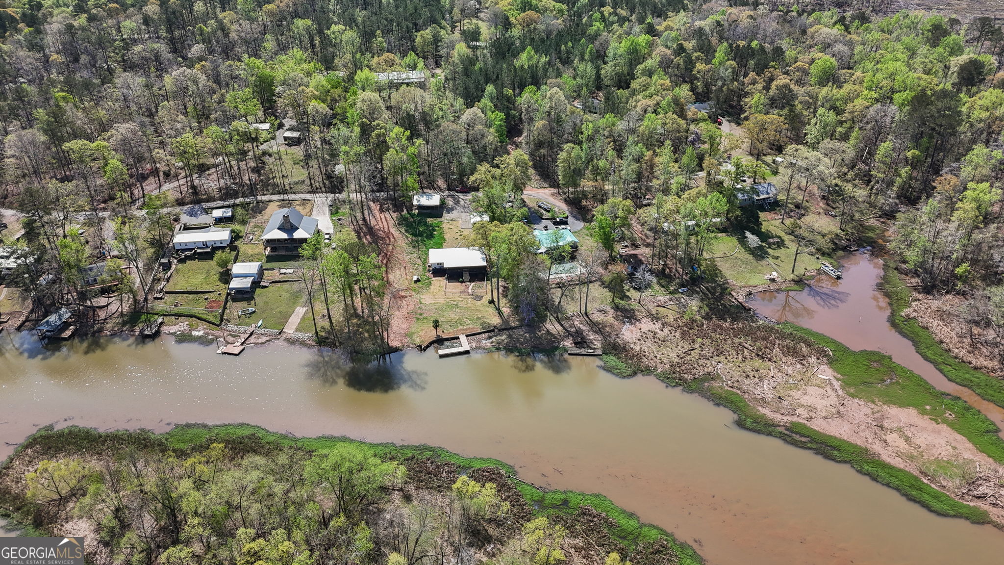532 Henry Higgins Road Jackson, GA 30233 - Photo 45 of 46 an aerial view of a house with a yard and lake view