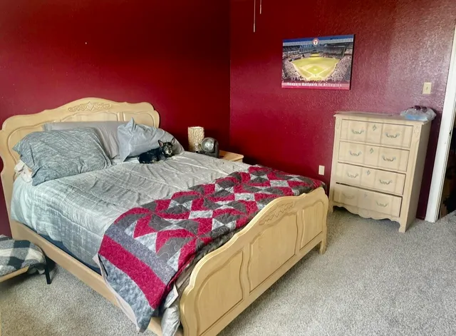 a bedroom with a bed and a dresser