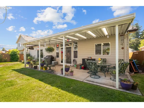 a view of a house with a patio