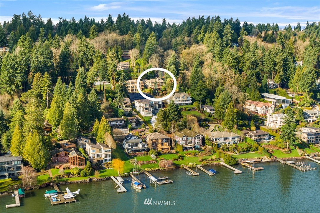 5648 East Mercer Way Mercer Island, WA 98040 - Photo 26 of 26 an aerial view of a house with a yard swimming pool outdoor seating and lake view