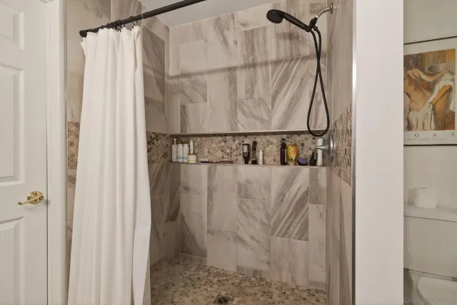 a garden view with a seating space