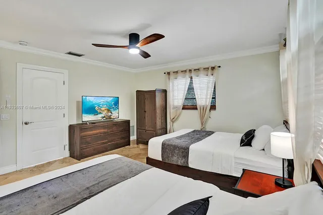 a bedroom with a bed and a dresser