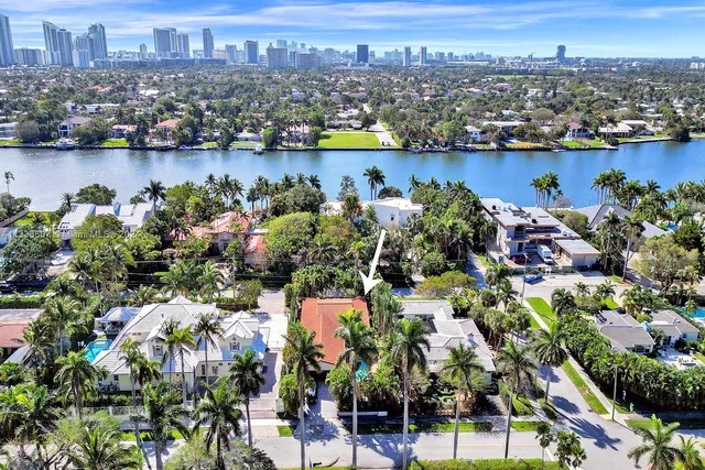 a view of a lake with a city