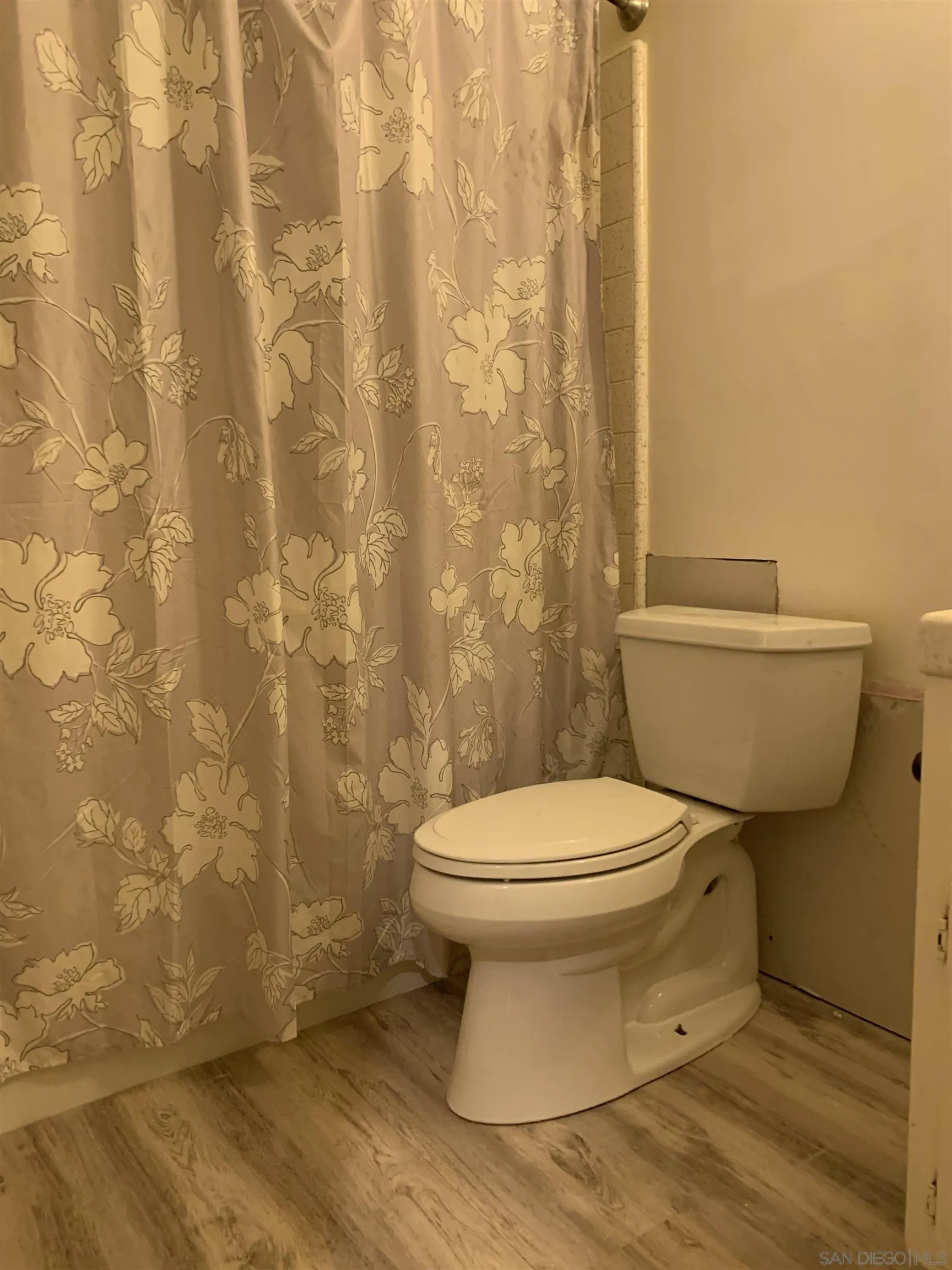 9935 Blossom Valley Road El Cajon, CA 92021 - Photo 16 of 36 a bathroom with a toilet and a shower curtain