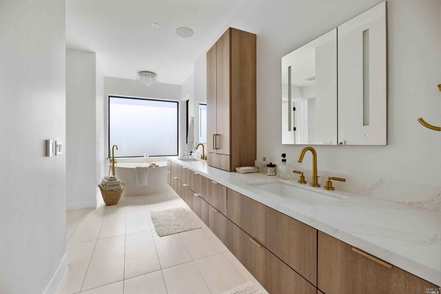 3754 St Andrews Drive Santa Rosa, CA 95403 - Photo 14 of 37 Primary Bathroom has high-end European fixtures & mirrors, and radiant heated floors