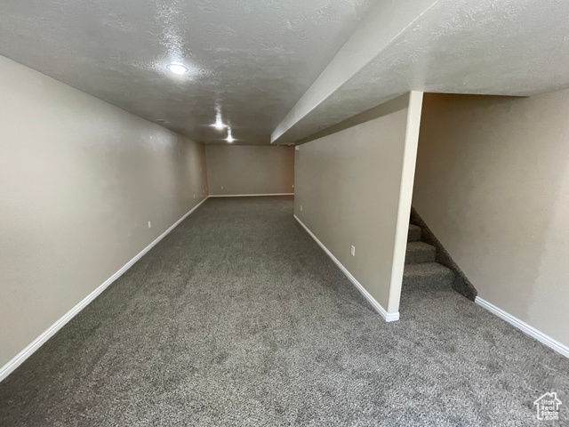 11473 South Dempsey Creek Road Lava Hot Springs, ID 83246 - Photo 23 of 47 Finished below grade area featuring a textured ceiling, carpet floors, and stairs