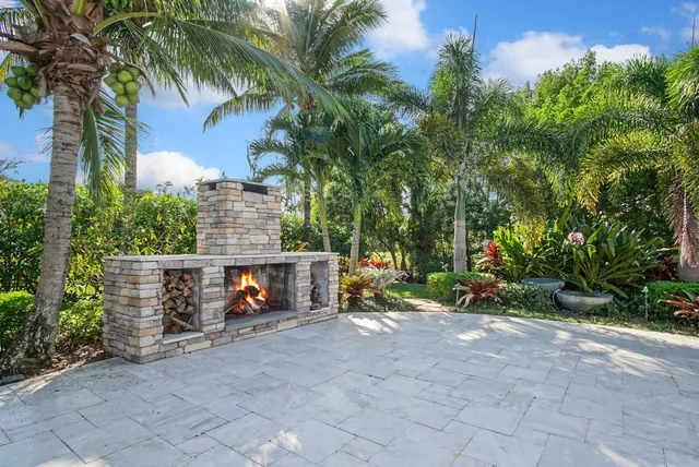 a view of an outdoor space with garden and trees