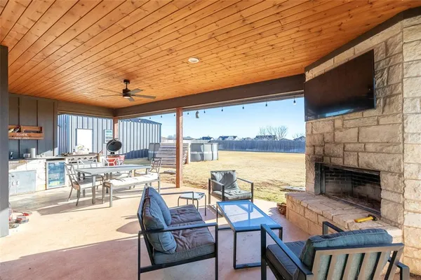 a living room with fireplace furniture and a flat screen tv