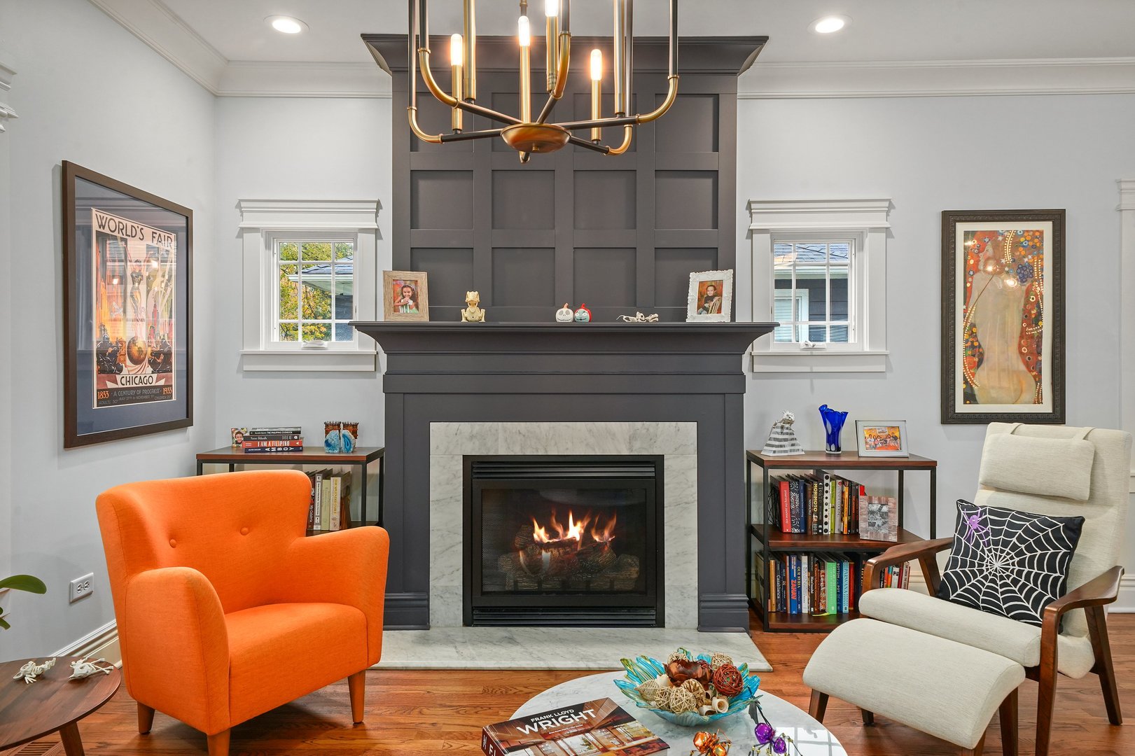 295 Herrick Road Riverside, IL 60546 - Photo 8 of 32 a living room with furniture a rug and a fireplace
