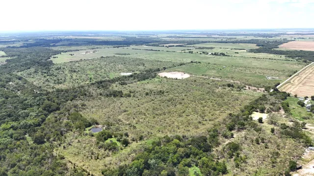 a view of a field with an ocean view
