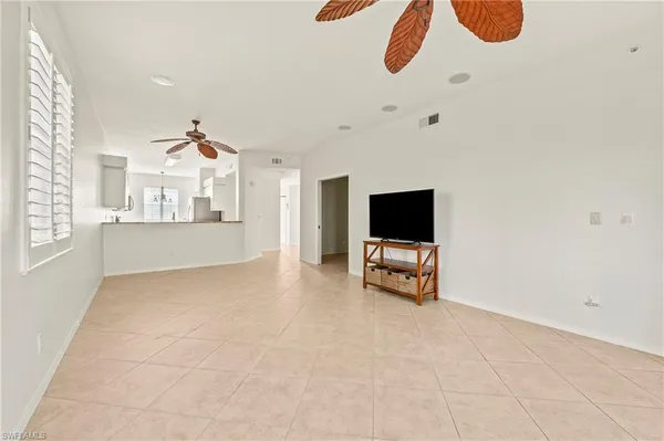 a view of a small space with a fan