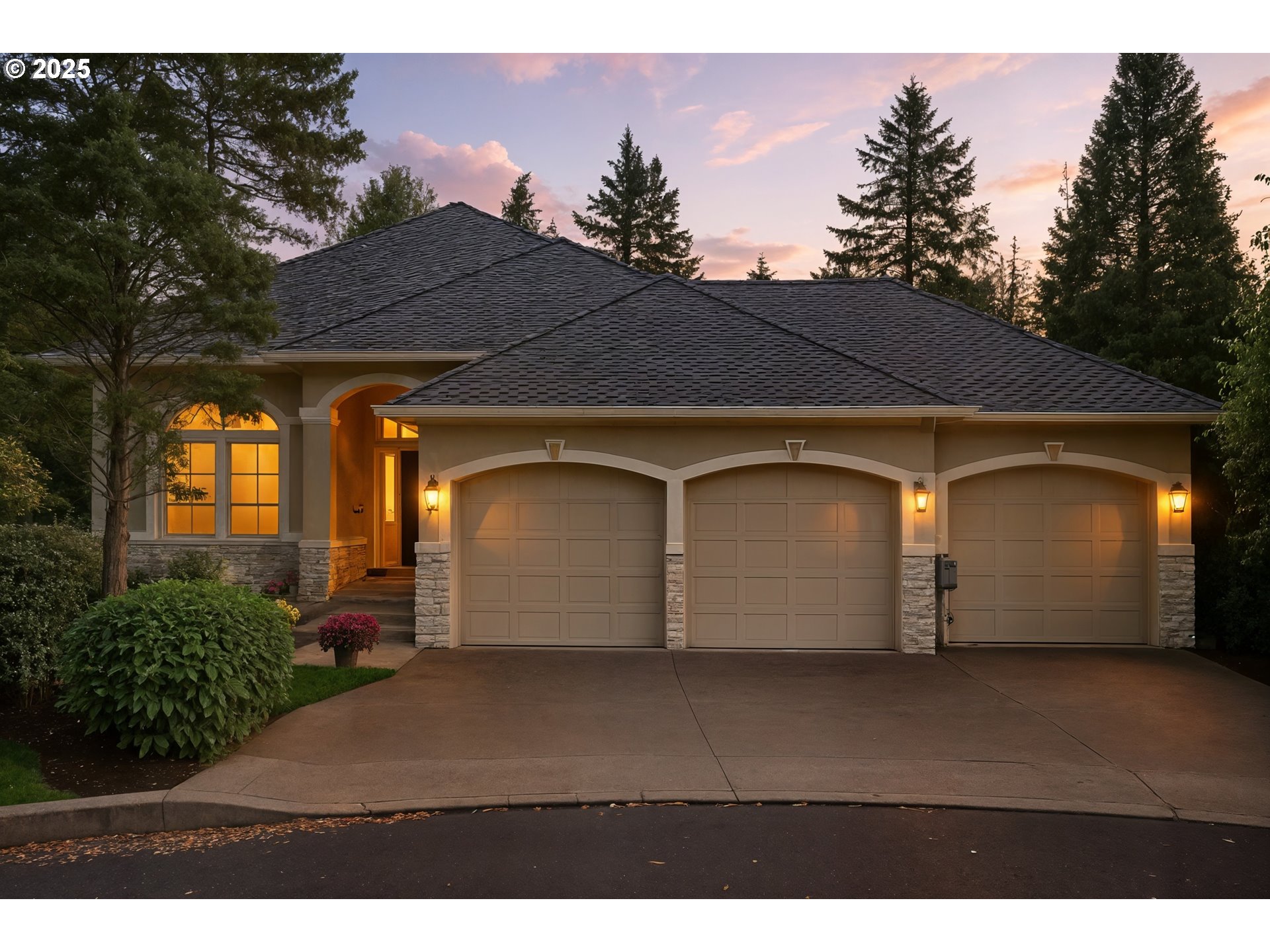 a backyard of a house with yard and garage